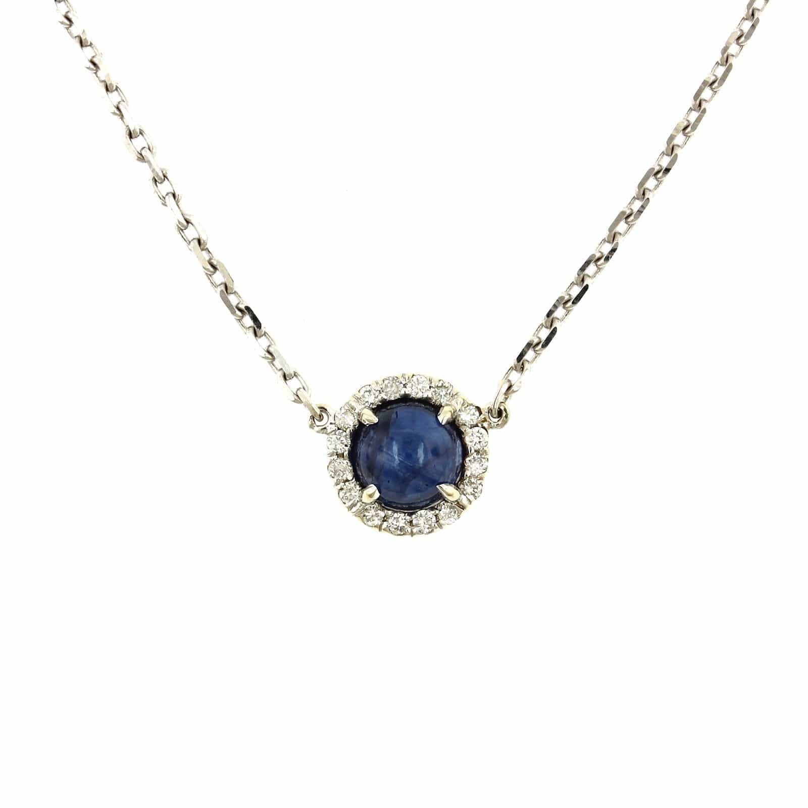 18K White Gold Sapphire Diamond Halo Necklace
