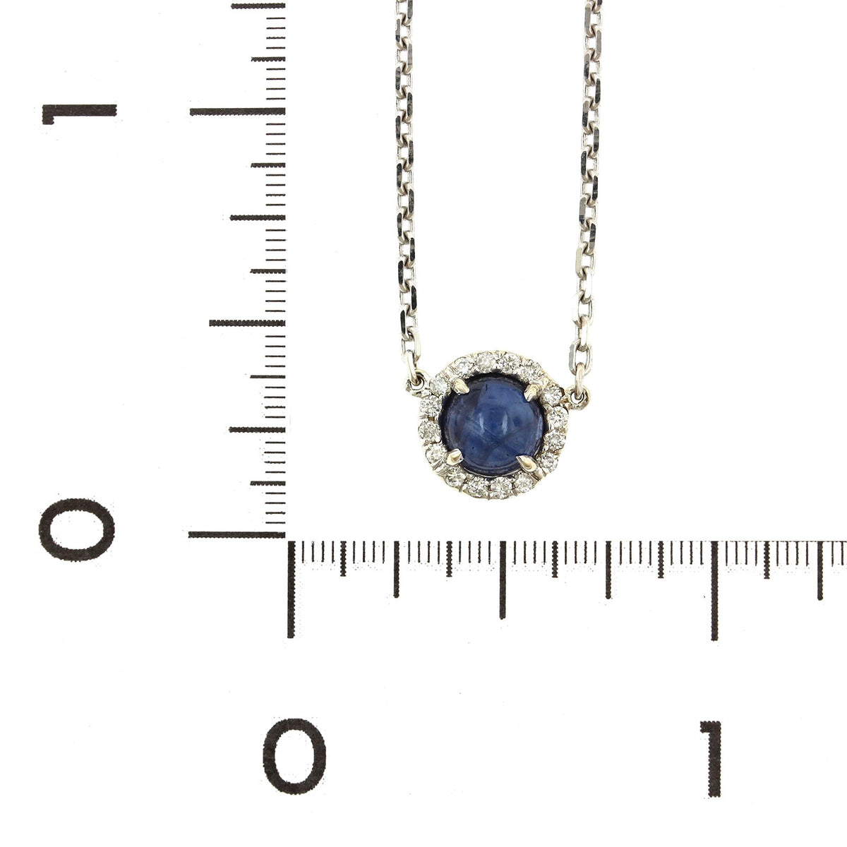 18K White Gold Sapphire Diamond Halo Necklace