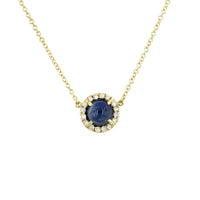 18K Yellow Gold Sapphire Diamond Halo Necklace