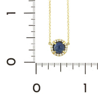 18K Yellow Gold Sapphire Diamond Halo Necklace