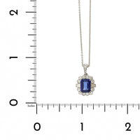 18K White Gold Cushion Sapphire Diamond Halo Pendant Necklace