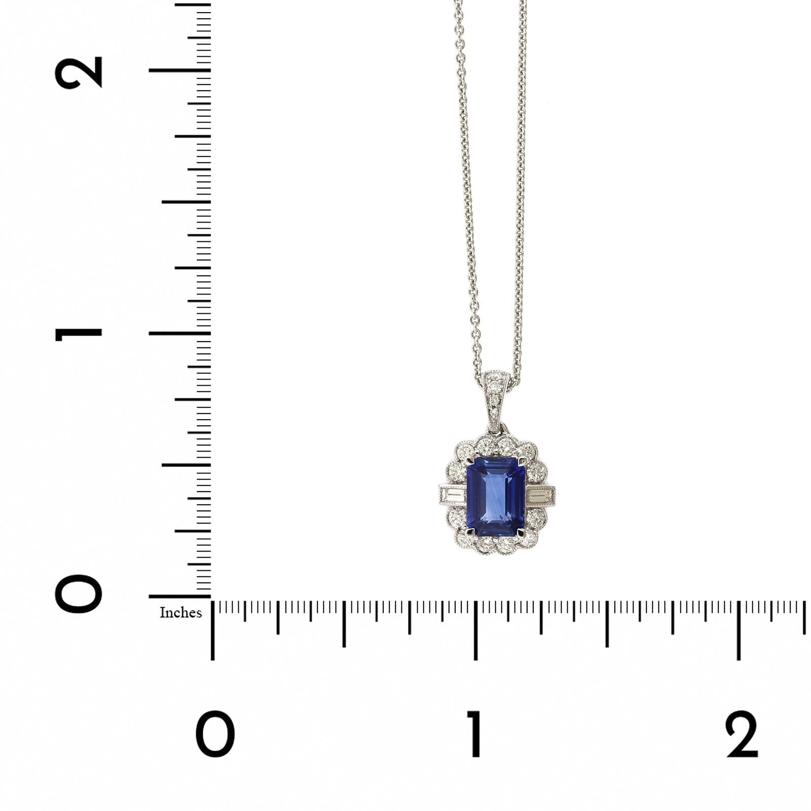 18K White Gold Cushion Sapphire Diamond Halo  Pendant