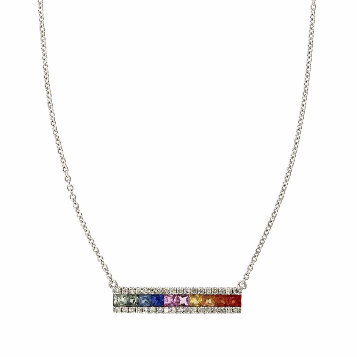 14K White Gold Rainbow Sapphire Bar Necklace, 14k white gold, Long's Jewelers
