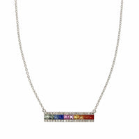 14K White Gold Rainbow Sapphire Bar Necklace, 14k white gold, Long's Jewelers
