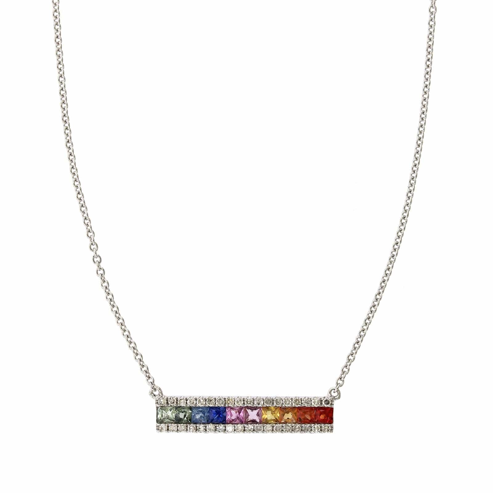 14K White Gold Rainbow Sapphire Bar Necklace, 14k white gold, Long's Jewelers