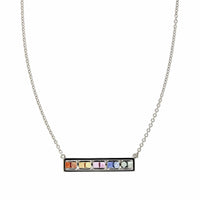14K White Gold Rainbow Sapphire Bar Necklace, 14k white gold, Long's Jewelers