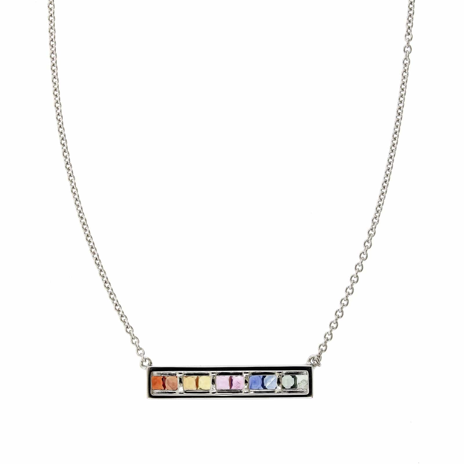 14K White Gold Rainbow Sapphire Bar Necklace, 14k white gold, Long's Jewelers