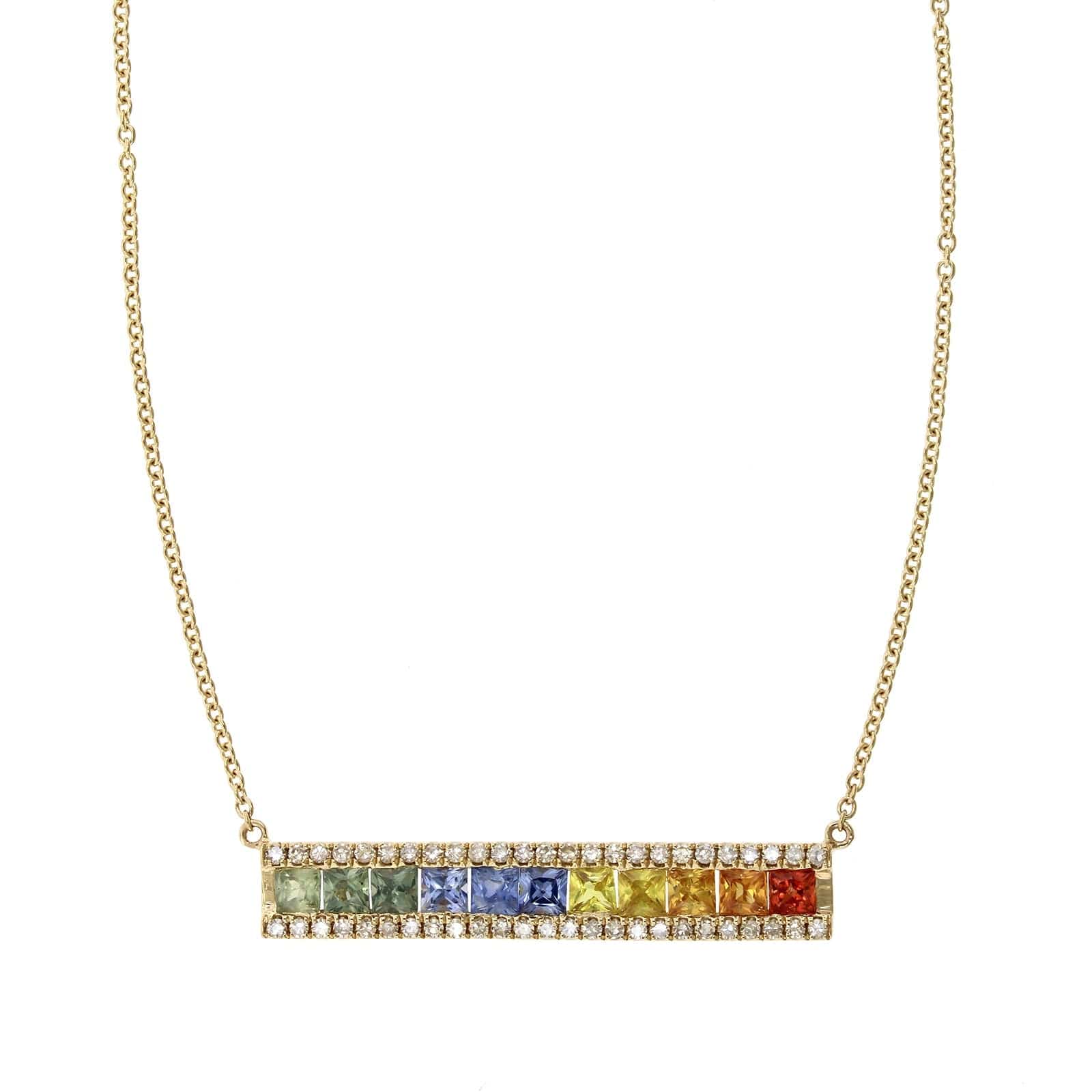 14K Yellow Gold Rainbow Sapphire Bar Necklace, 14k yellow gold, Long's Jewelers