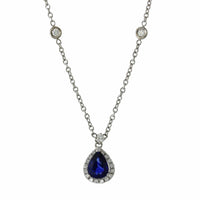 18K White Gold Sapphire Diamond Halo Necklace, 18k white gold, Long's Jewelers