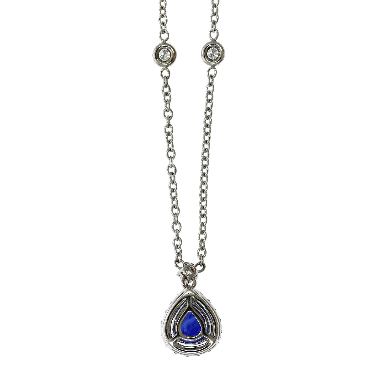 18K White Gold Sapphire Diamond Halo Necklace, 18k white gold, Long's Jewelers