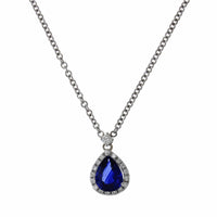 18K White Gold Sapphire Diamond Halo Necklace, 18k white gold, Long's Jewelers