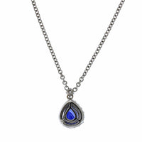 18K White Gold Sapphire Diamond Halo Necklace, 18k white gold, Long's Jewelers