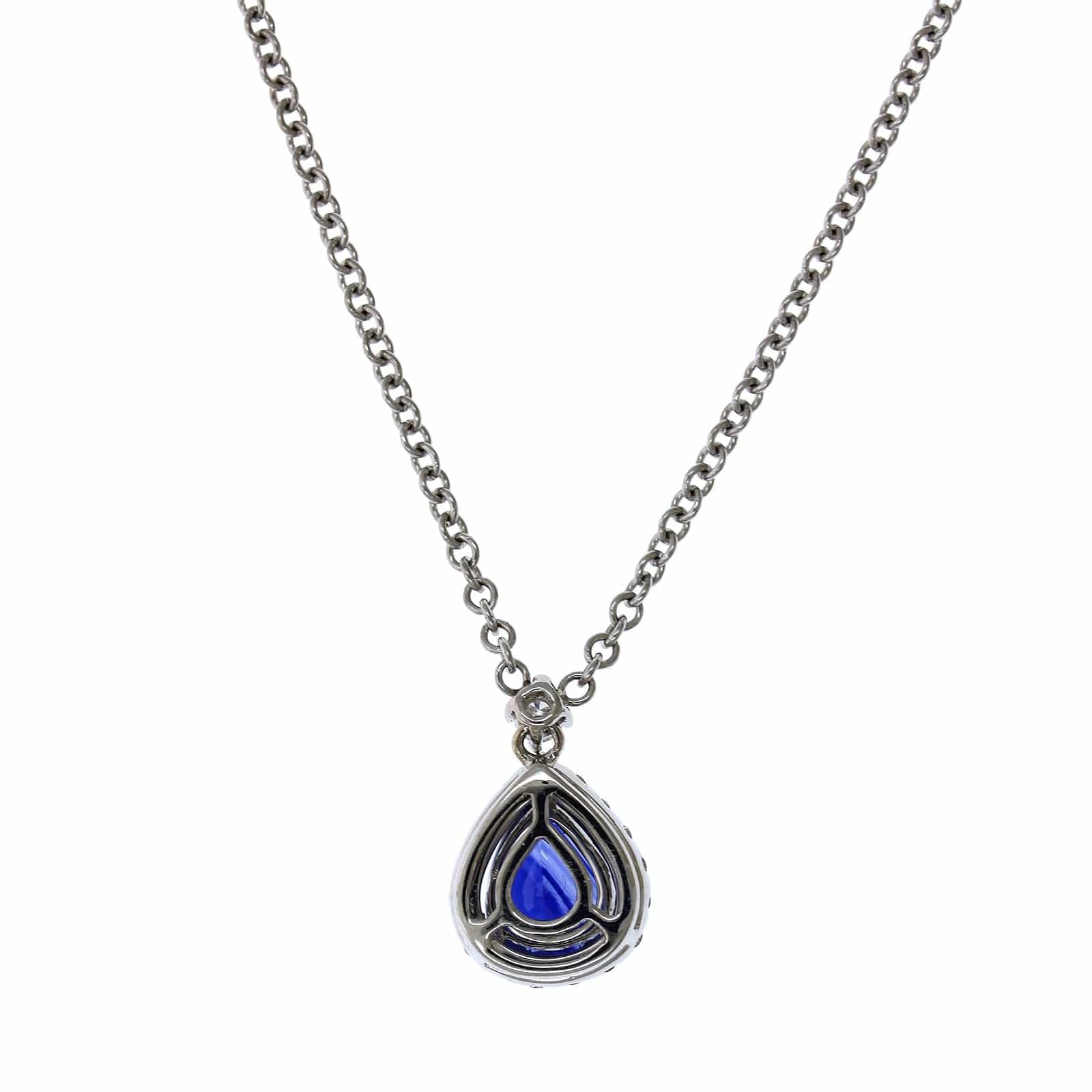 18K White Gold Sapphire Diamond Halo Necklace, 18k white gold, Long's Jewelers