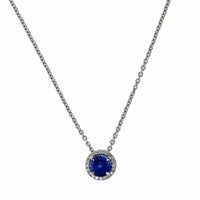 18K White Gold Sapphire Diamond Halo Necklace, 18k white gold, Long's Jewelers