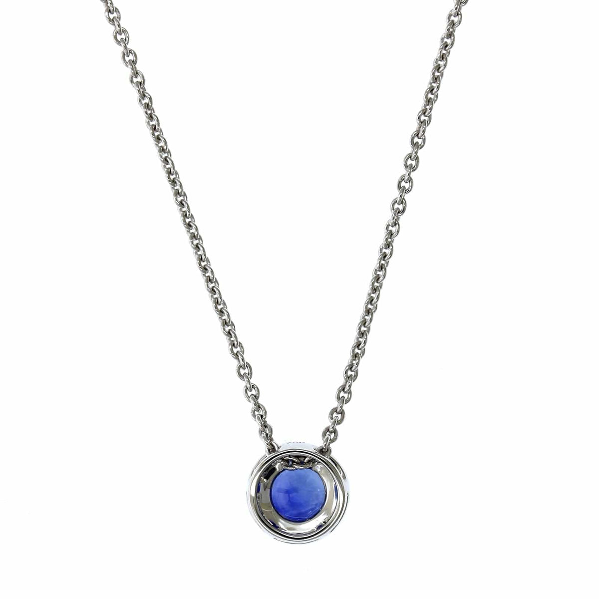 18K White Gold Sapphire Diamond Halo Necklace, 18k white gold, Long's Jewelers