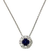 18K White Gold Sapphire Diamond Halo Pendant, 18k white gold, Long's Jewelers