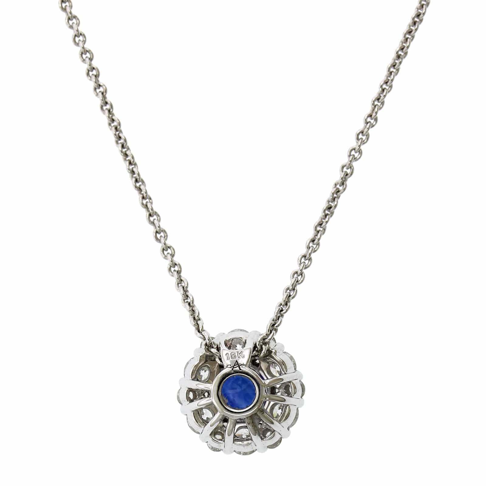 18K White Gold Sapphire Diamond Halo Pendant, 18k white gold, Long's Jewelers