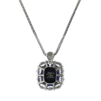 Platinum Cushion Sapphire Diamond Halo Necklace