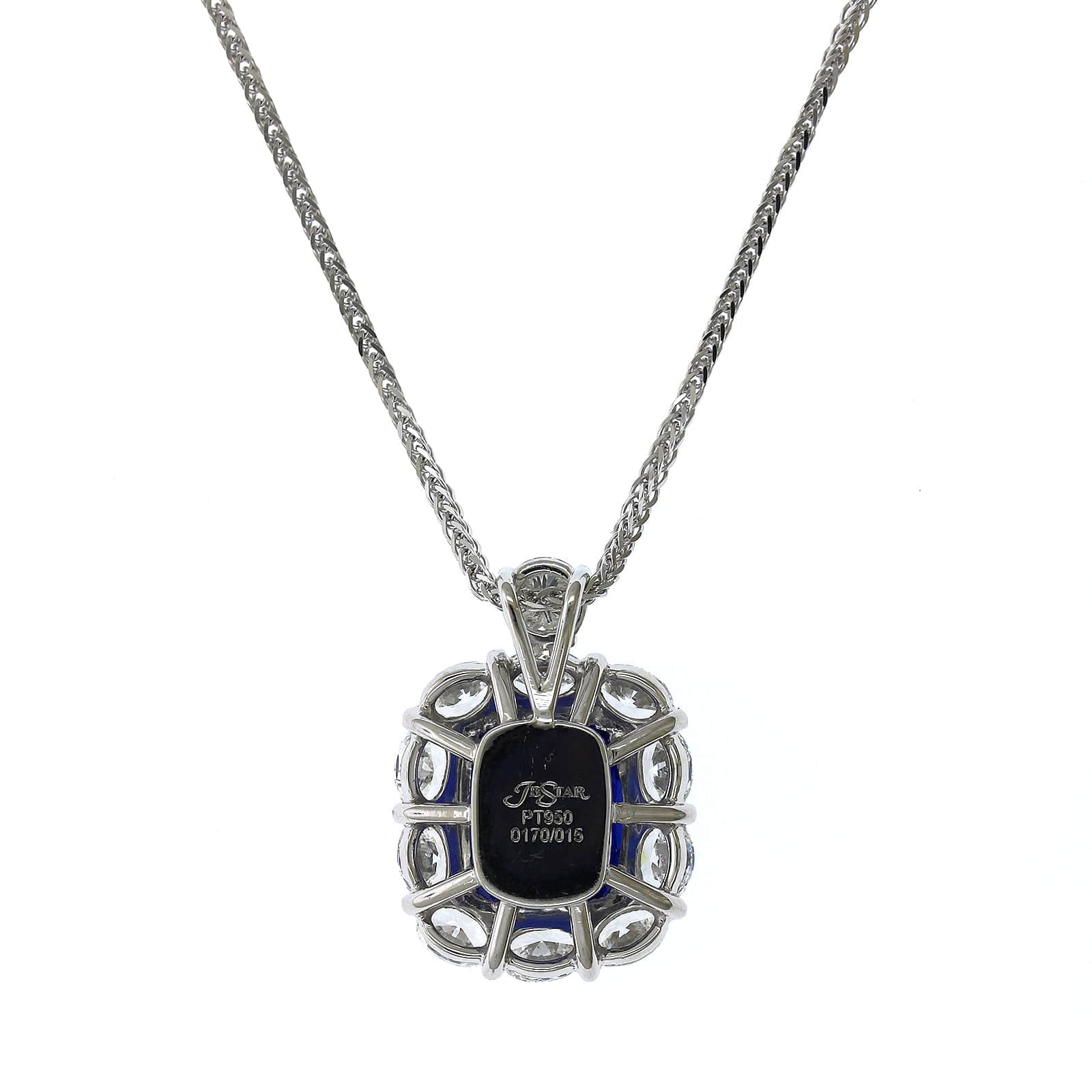 Platinum Cushion Sapphire Diamond Halo Necklace
