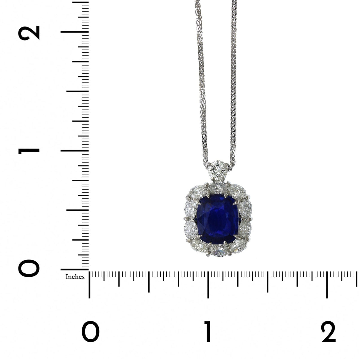 Platinum Cushion Sapphire Diamond Halo Necklace