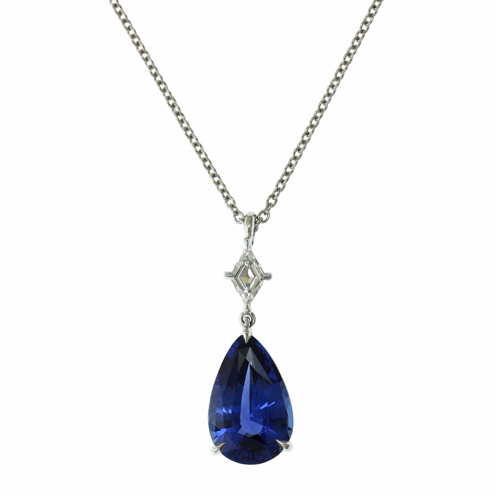Platinum Pear Shape Sapphire Pendant, Platinum, Long's Jewelers