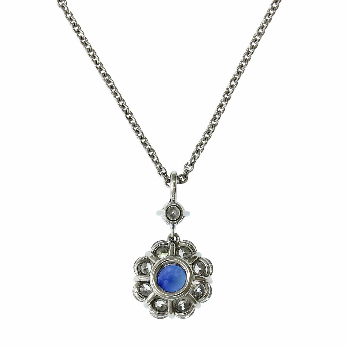 18K White Gold Sapphire Diamond Halo Pendant