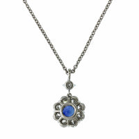18K White Gold Sapphire Diamond Halo Pendant