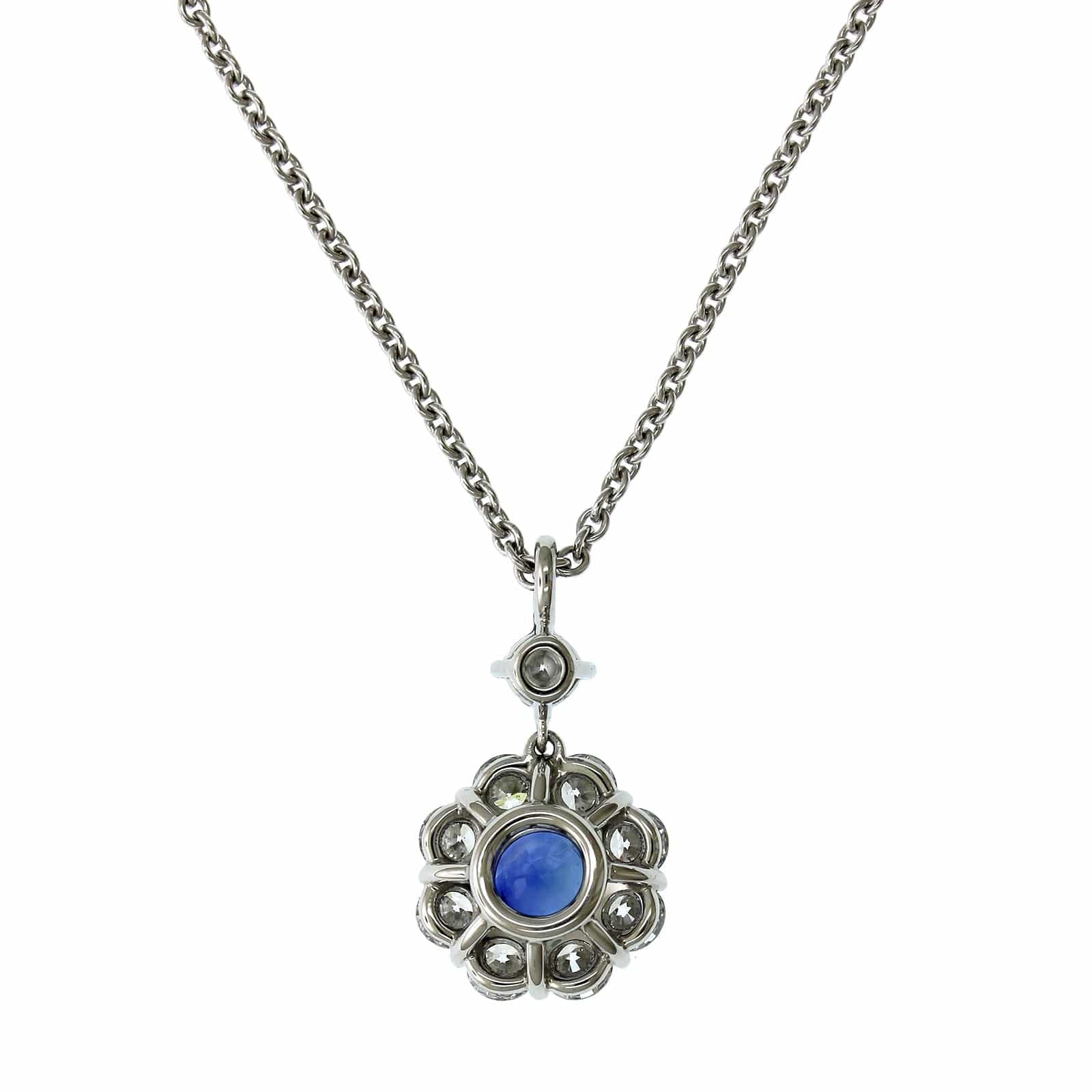 18K White Gold Sapphire Diamond Halo Pendant