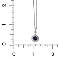 18K White Gold Sapphire Diamond Halo Pendant