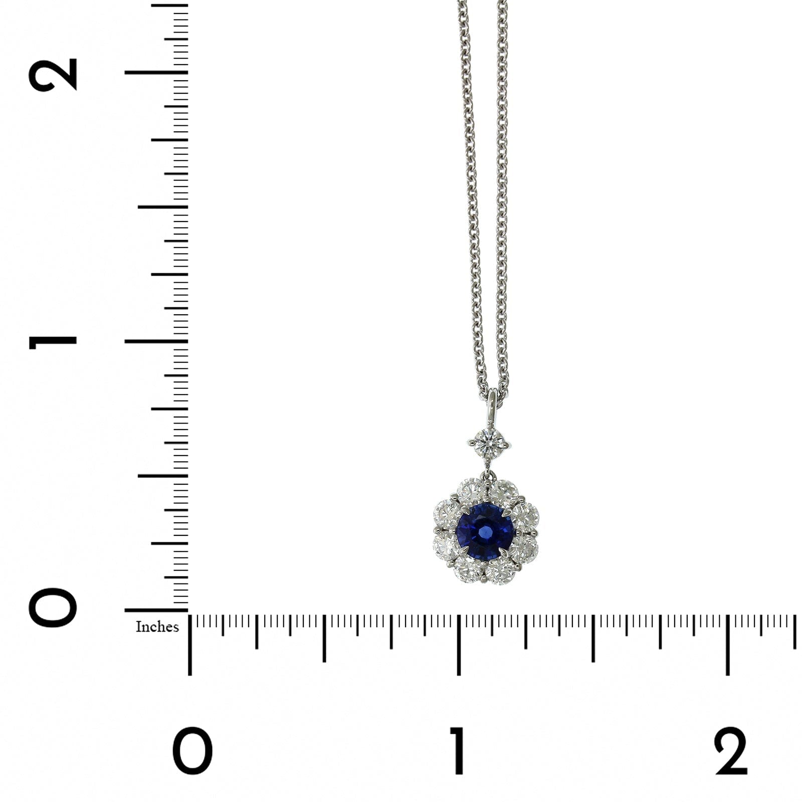 18K White Gold Sapphire Diamond Halo Pendant