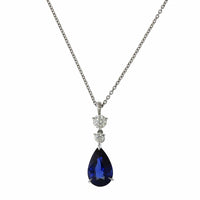 Platinum Pear Shape Sapphire Diamond Pendant, Platinum, Long's Jewelers