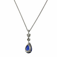 Platinum Pear Shape Sapphire Diamond Pendant