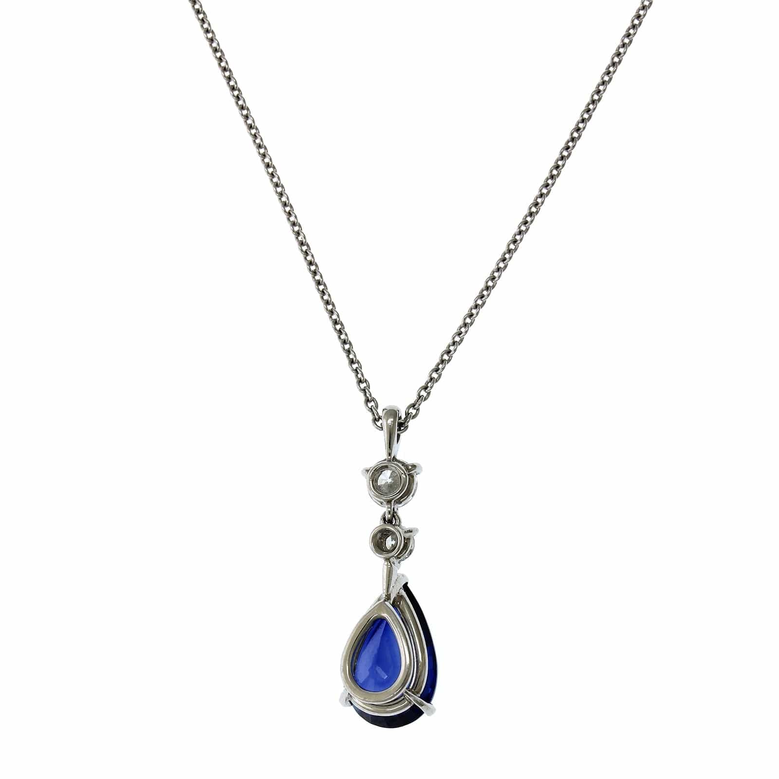 Platinum Pear Shape Sapphire Diamond Pendant