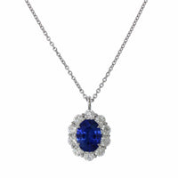 18K White Gold Oval Sapphire Diamond Halo Pendant, 18k white gold, Long's Jewelers