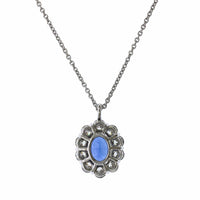18K White Gold Oval Sapphire Diamond Halo Pendant