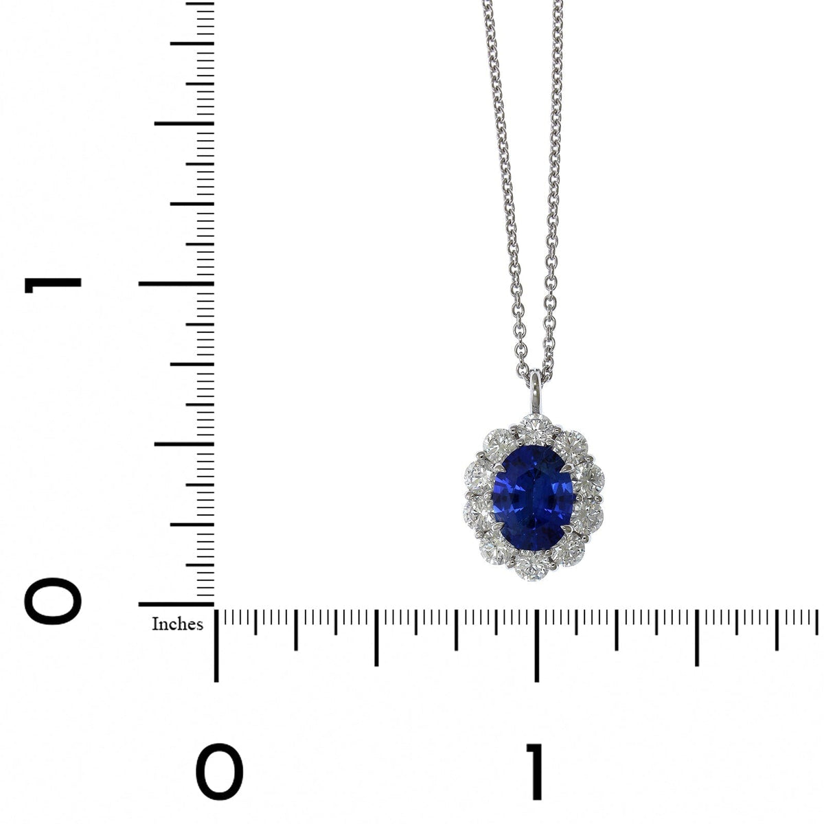 18K White Gold Oval Sapphire Diamond Halo Pendant