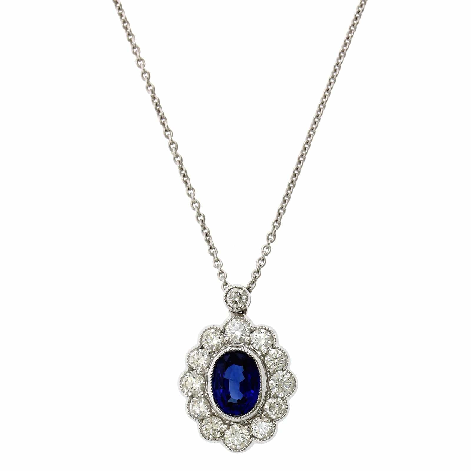 18K White Gold Oval Sapphire Vintage Style Pendant, 18k white gold, Long's Jewelers