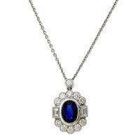 18K White Gold Oval Sapphire Vintage Style Pendant, 18k white gold, Long's Jewelers
