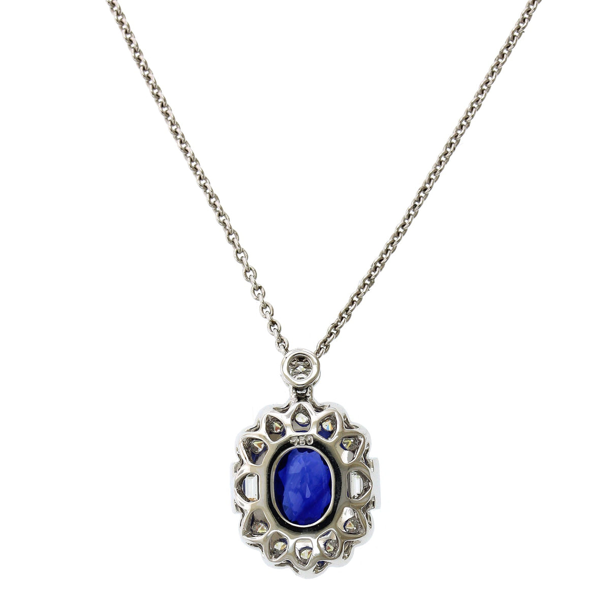 18K White Gold Oval Sapphire Vintage Style Pendant, 18k white gold, Long's Jewelers