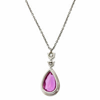 Platinum Pear Shape Pink  Sapphire Diamond Halo Pendant