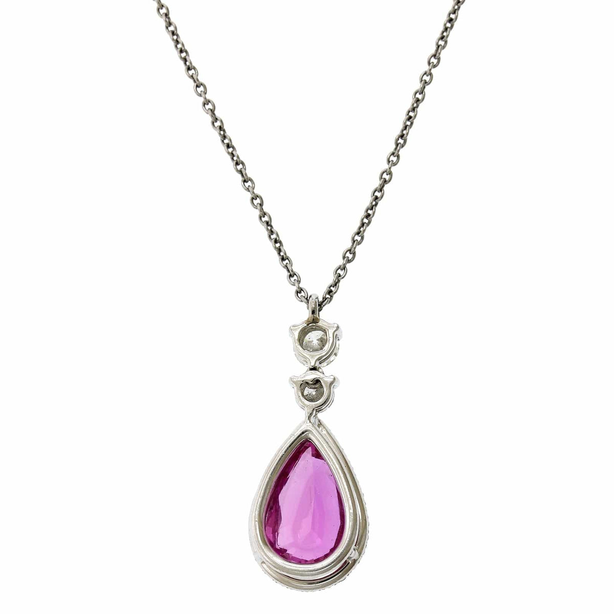 Platinum Pear Shape Pink  Sapphire Diamond Halo Pendant