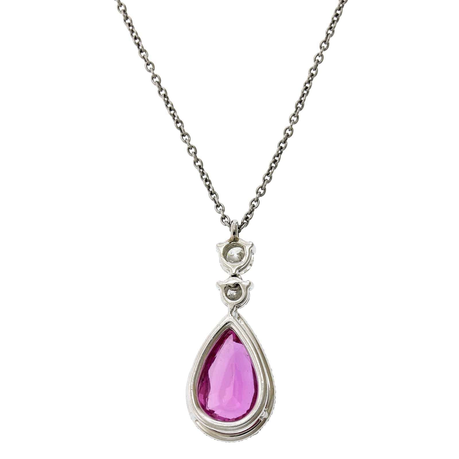 Platinum Pear Shape Pink  Sapphire Diamond Halo Pendant
