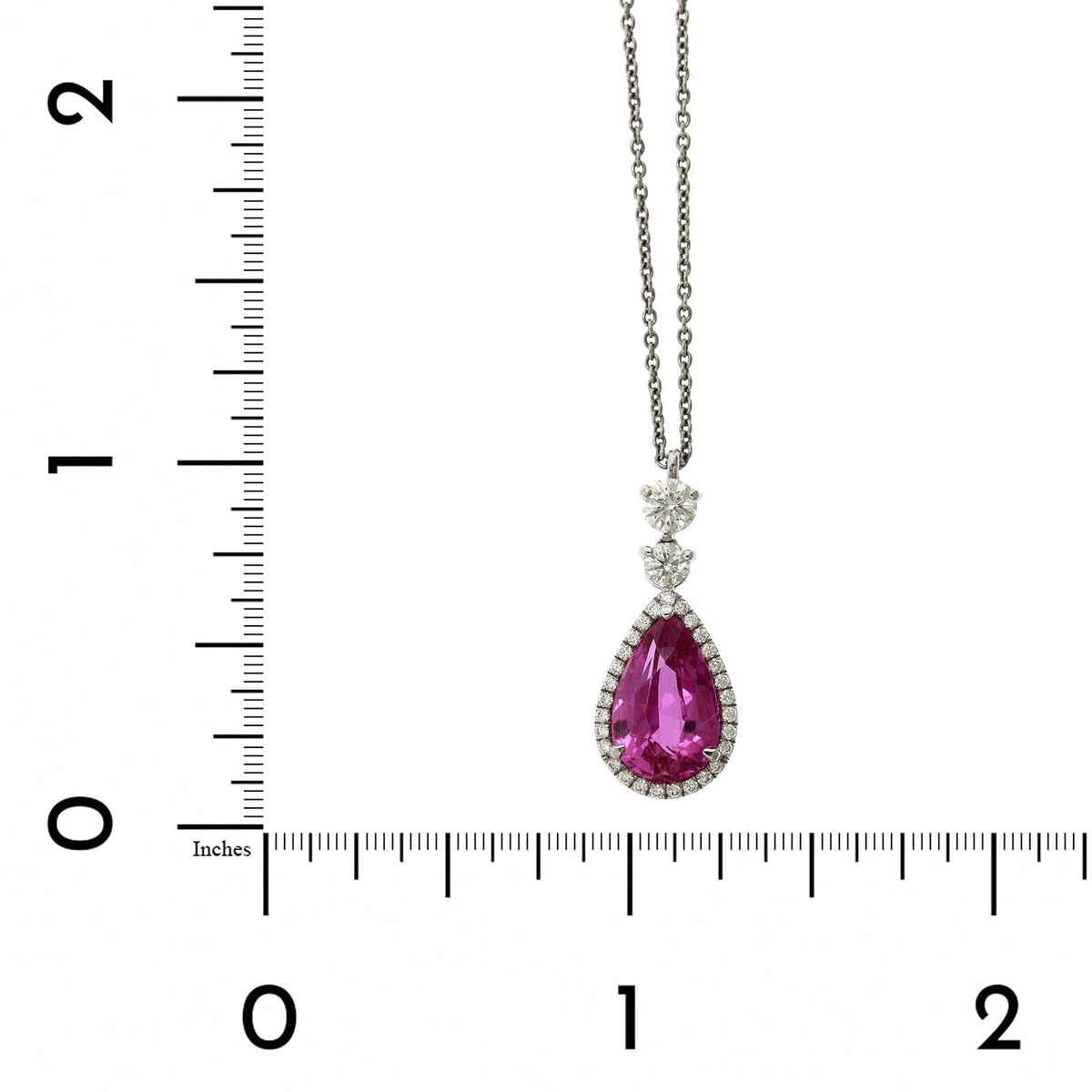 Platinum Pear Shape Pink  Sapphire Diamond Halo Pendant