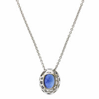 18K White Gold Oval Sapphire Diamond Halo Pendant