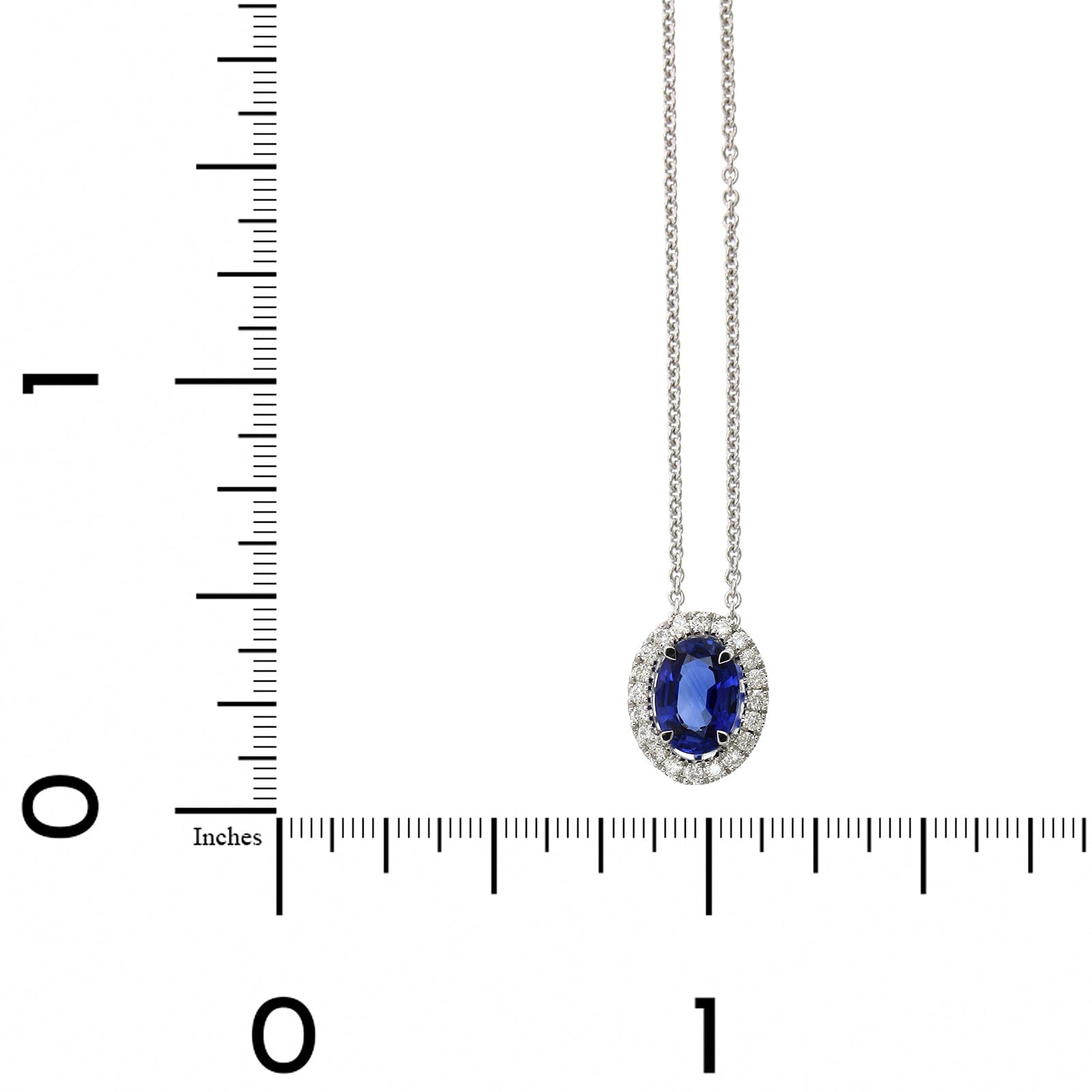 18K White Gold Oval Sapphire Diamond Halo Pendant