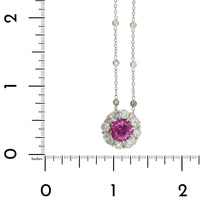 Platinum Pink Sapphire Diamond Halo Necklace