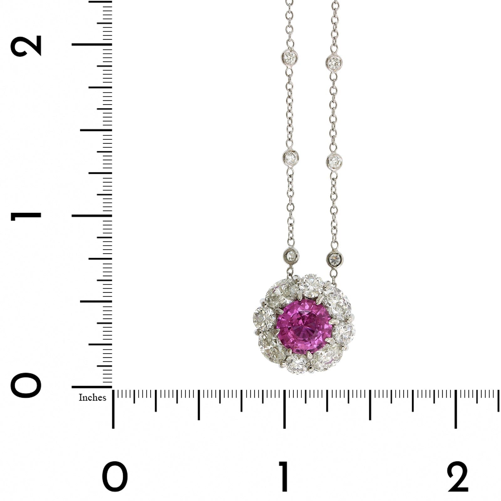 Platinum Pink Sapphire Diamond Halo Necklace
