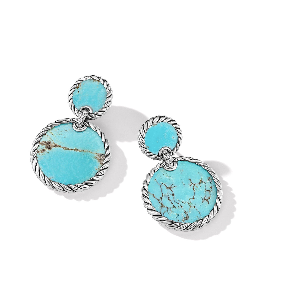 DY Elements Double Drop Earrings with Turquoise and Pavé Diamonds, Sterling Silver, Long's Jewelers
