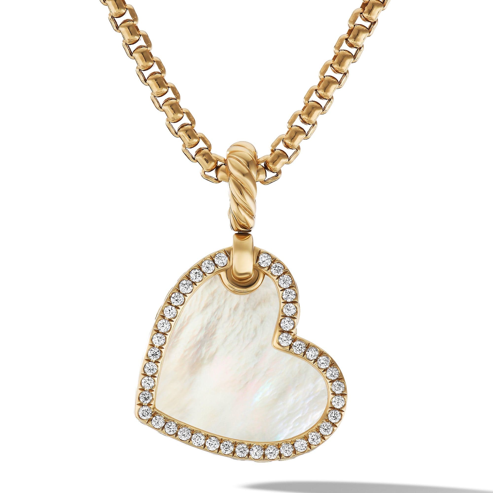 DY Elements® Heart Amulet in 18K Yellow Gold with Mother of Pearl and Pavé Diamonds, Yellow Gold, Long's Jewelers
