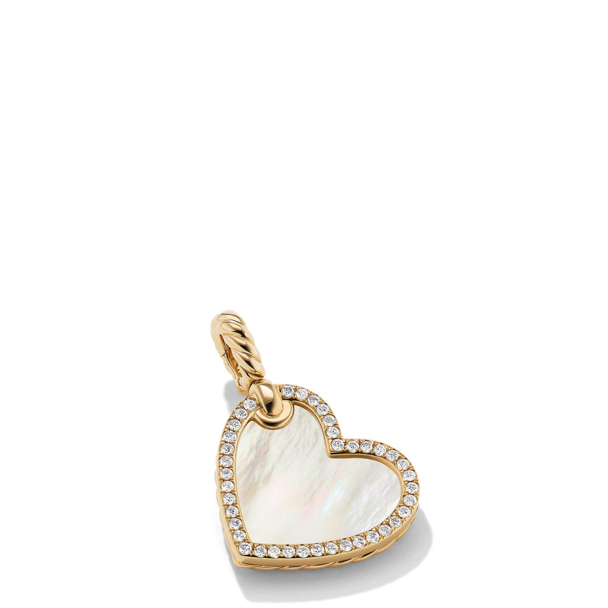 DY Elements® Heart Amulet in 18K Yellow Gold with Mother of Pearl and Pavé Diamonds, Yellow Gold, Long's Jewelers